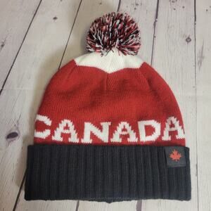 Kooyenay Canada Toboggan Beanie Winter Hat Red/Black/White Adult One Size PomPom